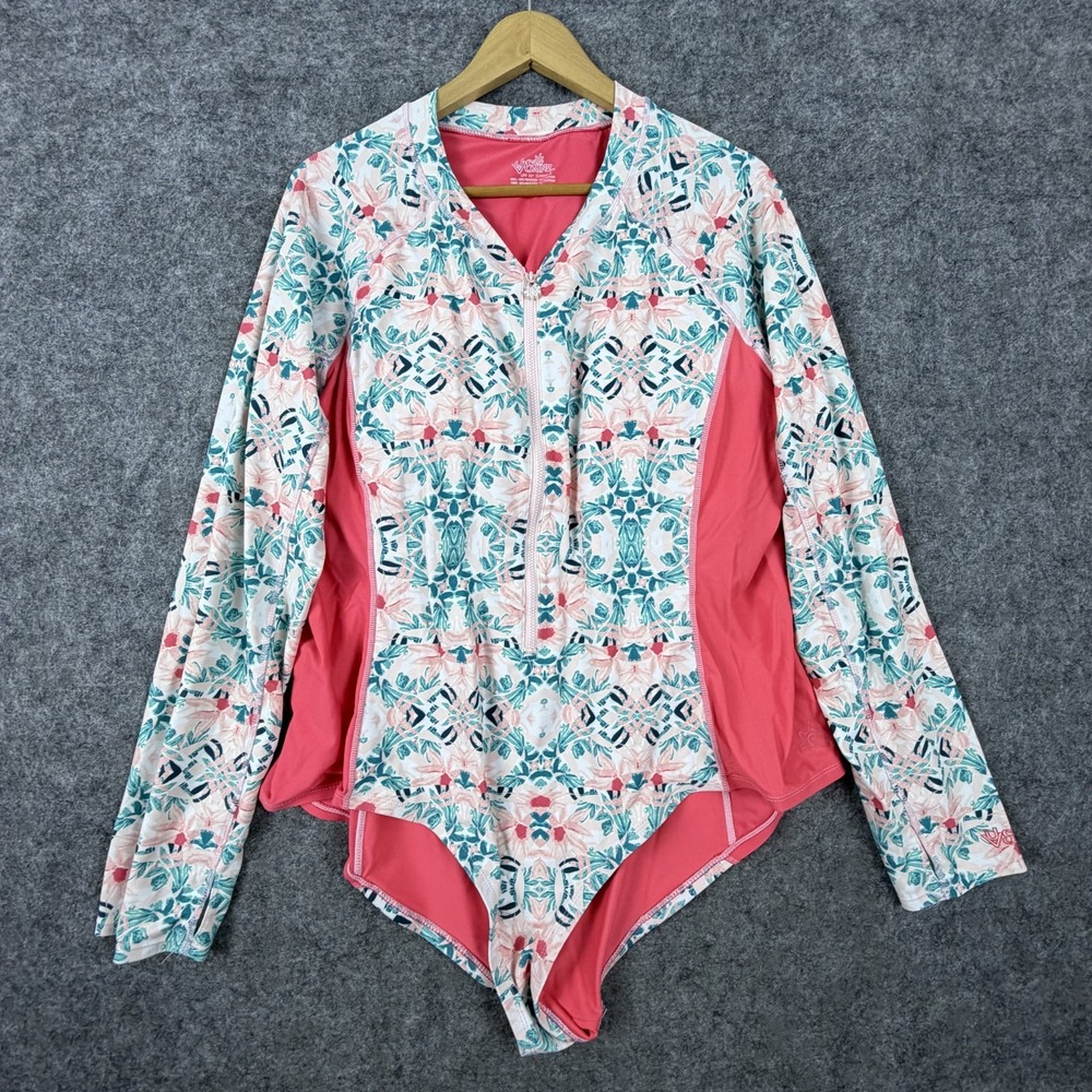 UV Skinz Upf 50+ Sunwear One Piece Swimsuit Women 4XL Multicolor Floral Half Zip